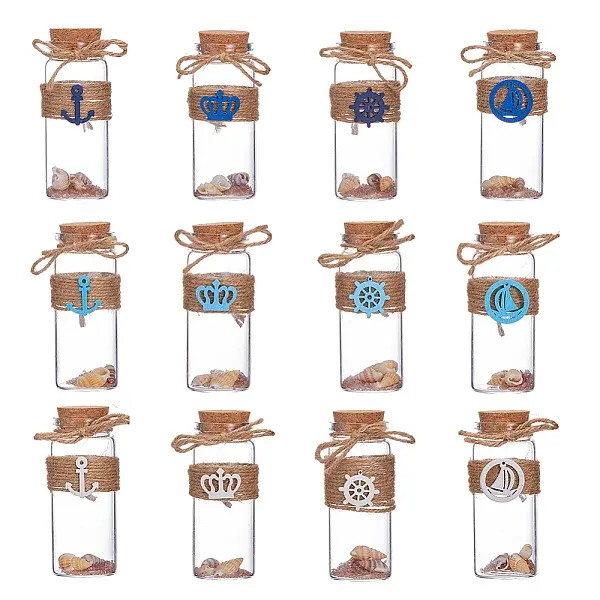 12Pcs Natural Sea Shell Conch Bead in Transparent Glass Bottle Display Decorations