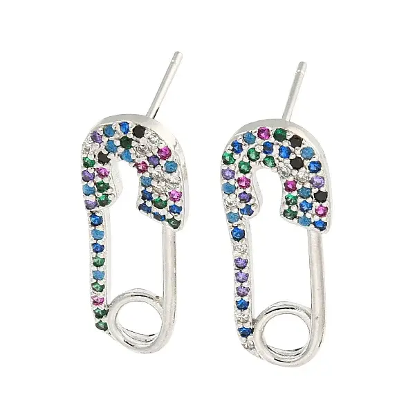 Rack Plating Brass Micro Pave Clear Cubic Zirconia Stud Earring