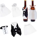 2 Sets 2 Style Organza & Cloth Bride and Groom Wine Bottle Cover