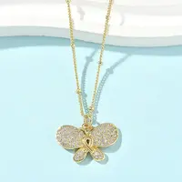 Brass Micro Pave Clear Cubic Zirconia Pendant Necklaces