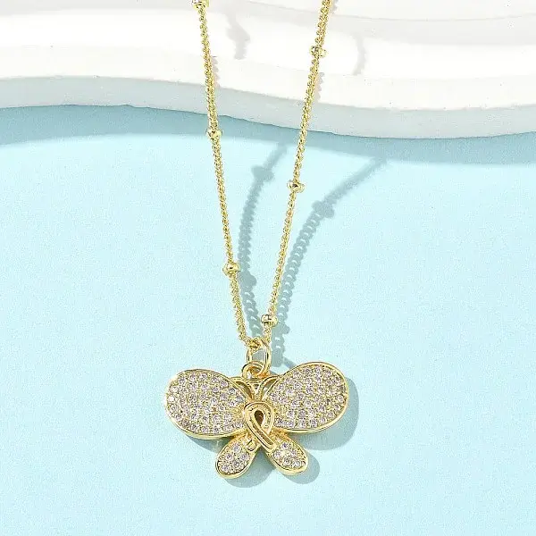 Brass Micro Pave Clear Cubic Zirconia Pendant Necklaces