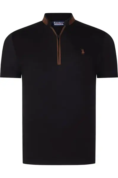 T8571 DEWBERRY ZIPPERED MEN'S T-SHIRT-PLAIN BLACK