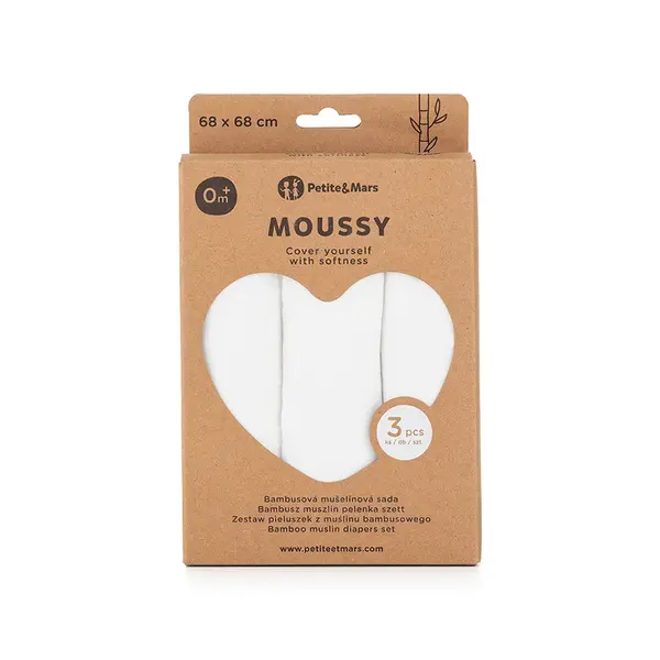 Petite&Mars Sada plen bambusová mušelínová Moussy 68 x 68 cm 3 ks Total White