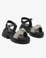 Resti Black women's sandals with cubic zirconias Pokio- Footwear