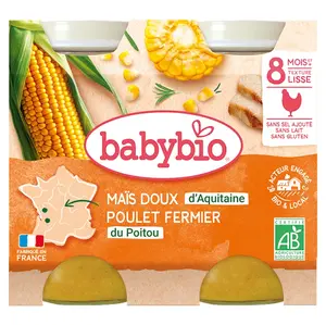 BABYBIO Sladká kukuřice s kuřecím masem 2x200 g