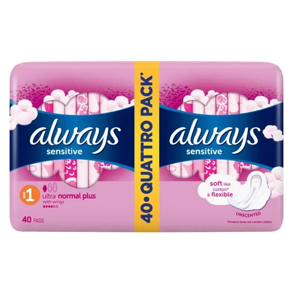 ALWAYS Ultra Sensitive Normal Plus vel.1 Hygienické vložky s křidélky 40 ks