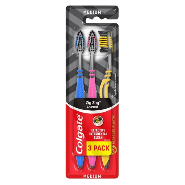 COLGATE Zubní kartáček  ZIG ZAG Charcoal Medium 3 ks