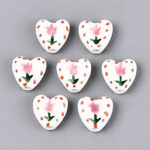 Hand Painted Tulip Flower Porcelain Ceramic Beads