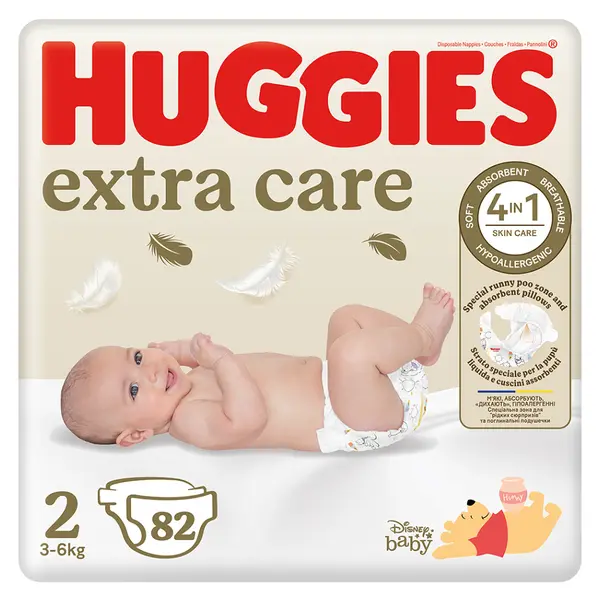 HUGGIES Dětské plenky Extra Care 2 velikost 3-6 kg 82 kusů