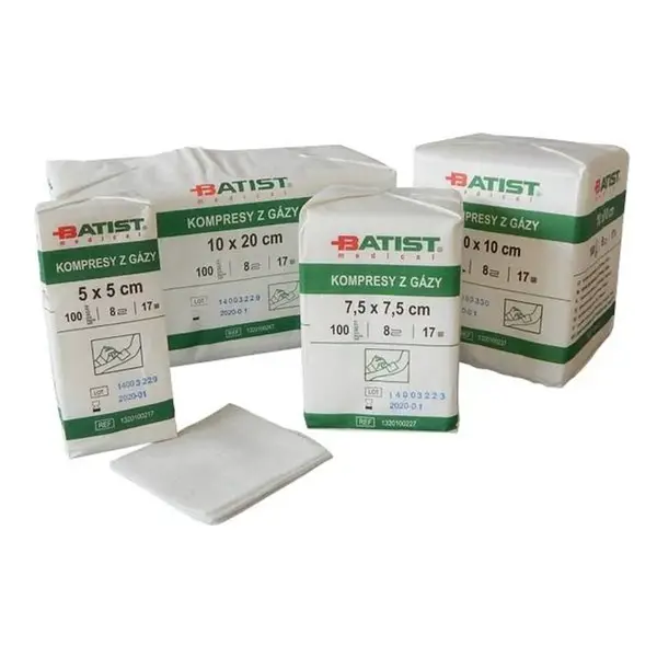 BATIST kompresy z gázy nesterilné s nezaloženými okrajmi 10x20cm (17 nití/cm2) 100ks