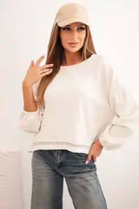 Kesi Włoski Dámská mikina s ozdobným zakončením na spodní části ecru