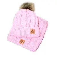 BABY NELLYS Zimná pletená čiapka s brmbolcom + komín, svetlo ružová