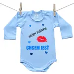 Boodyy Modré body s dlhým rukávom Nečem pušinku, chcem jesť 98 (2-3 roky)