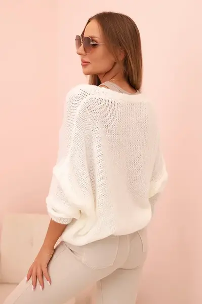 Kesi Włoski Dámský svetr s výstřihem do V a knoflíky ecru