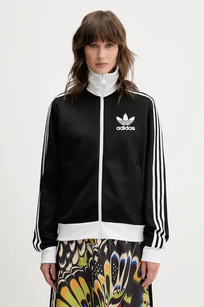 Mikina adidas Originals Classic TT dámská, černá barva, s potiskem, HZ3743
