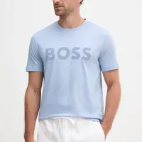 Bavlněné tričko BOSS Orange BOSS ORANGE pánské, tyrkysová barva, s potiskem, 50481923