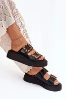 Boto Eko Kožené Sandály Dámské Na Platformě S Přezkami Černé Xanivia