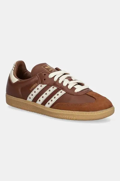 Kožené tenisky adidas Originals Samba OG dámské, hnědá barva, JR8821