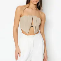 Trendyol béžový crop podšitý tkaný bustier s doplňky