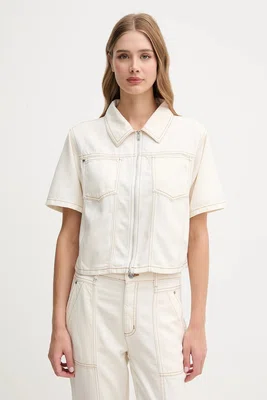 Košile Dkny dámská, béžová barva, relaxed, s klasickým límcem, P5DAXB20