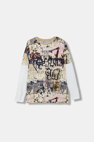 Dětské bavlněné tričko s dlouhým rukávem Guess