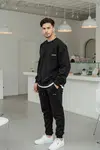 Trendyol Black Oversize/Wide Cut Text Printed Warm Sweatshirt Tracksuit