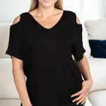 99554 Dewberry Short Sleeve Womens Blouse-BLACK