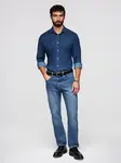 Ombre Men's denim shirt with lyocell and embroidery on chest - dark blue