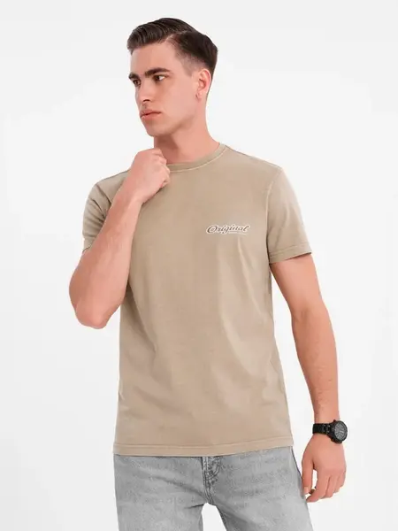 Ombre Cotton T-shirt with print on chest and back - dark beige
