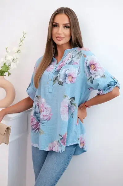 Kesi Włoski Dámska bavlnená blúzka s kvetinovým vzorom modrý