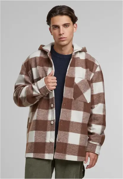 Big Check Hooded Shirt Jacket White Sand/Brown