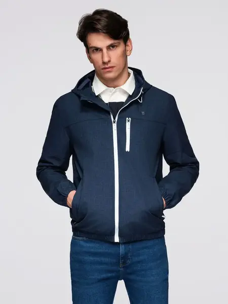 Ombre Men's lightweight sports jacket with fleece lining - navy blue