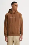 Mikina Tommy Jeans pánská, béžová barva, s kapucí, s potiskem, DM0DM20746