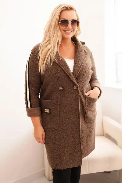 Kesi Włoski Dámský kabát Plus Size z umělého beránka s kapsami hnědý