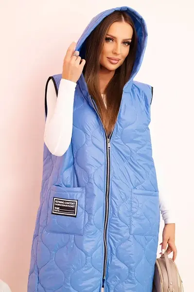 Kesi Włoski Dámska prešívaná vesta Plus Size s kapucňou na zips džínová farba