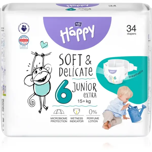 BELLA Baby Happy Soft&Delicate jednorazové plienky Junior Extra 15+ kg 34 ks