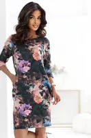 40-18 JOLA Oversized dress with pockets - chocolate shade with a floral pattern