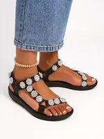 Resti Perseida women's black platform sandals with pearls