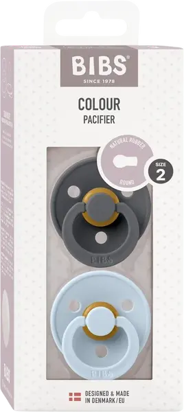 BIBS Colour Cumlíky z prírodného kaučuku, veľkosť 2, Iron/Baby Blue 2 ks