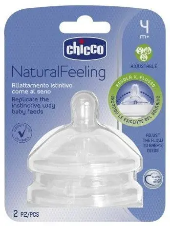 CHICCO Cumlík na fľašu Natural Feeling nastaviteľný prietok 4m+ 2 ks