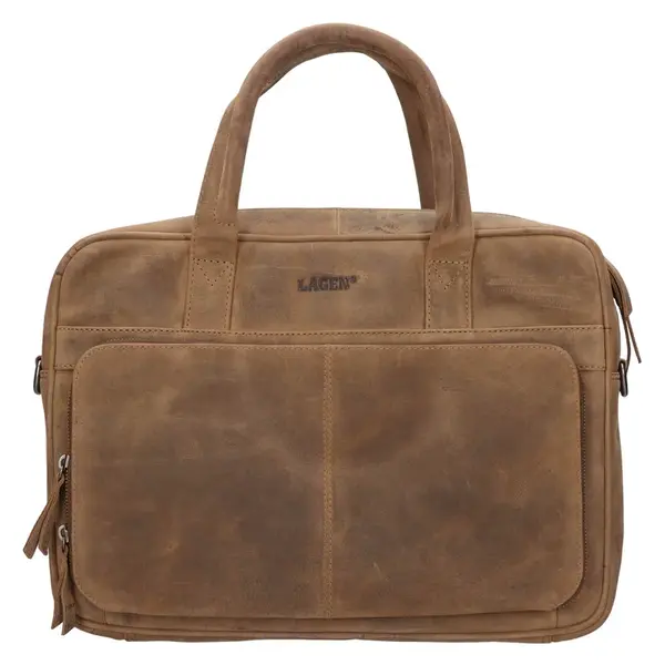 Kožená business taška na notebook Lagen Prokop - hnedá