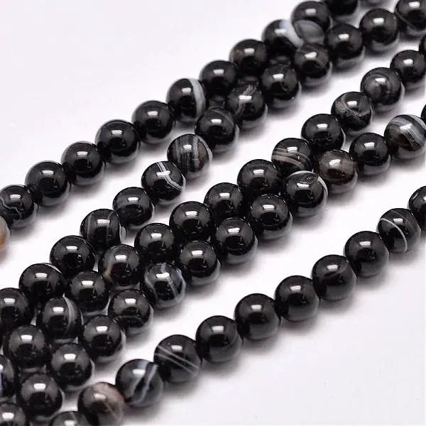 Natural Black Agate Bead Strands