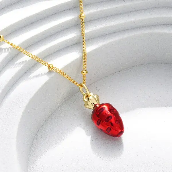 Brass FireBrick Enamel Pendant Necklaces for Women