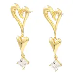 Rack Plating Brass Heart Dangle Stud Earrings with Cubic Zirconia