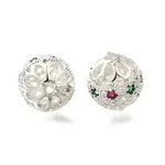 Brass Micro Pave Clear Cubic Zirconia Beads