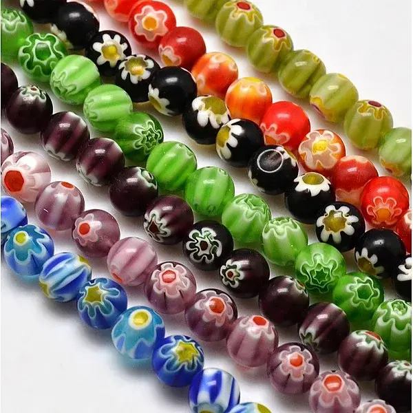 Round Millefiori Glass Lampwork Beads Strands