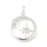 925 Sterling Silver Pave Clear Cubic Zirconia Ring with Star Pendants