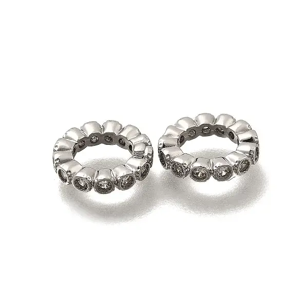Brass Micro Pave Clear Cubic Zirconia European Beads