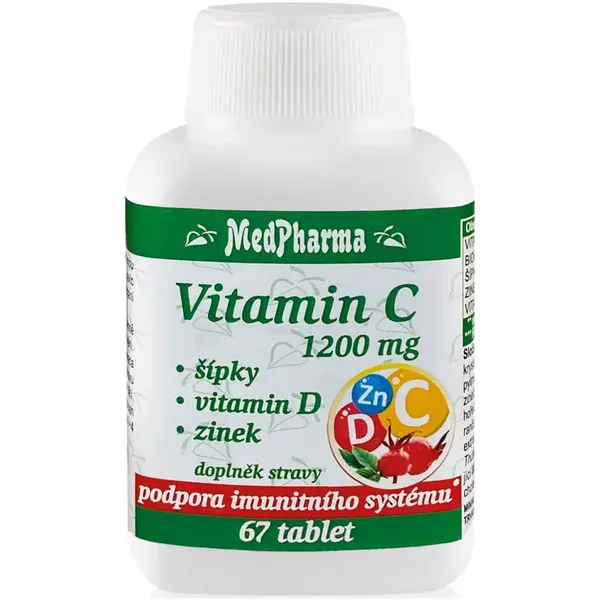 MedPharma Vitamin C 1200mg + šípky, vitamin D, zinek tablety pro podporu imunitního systému, krásnou pleť, nehty a normální stav zubů 67 tbl