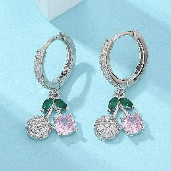 Brass Micro Pave Cubic Zirconia Hoop Earrings